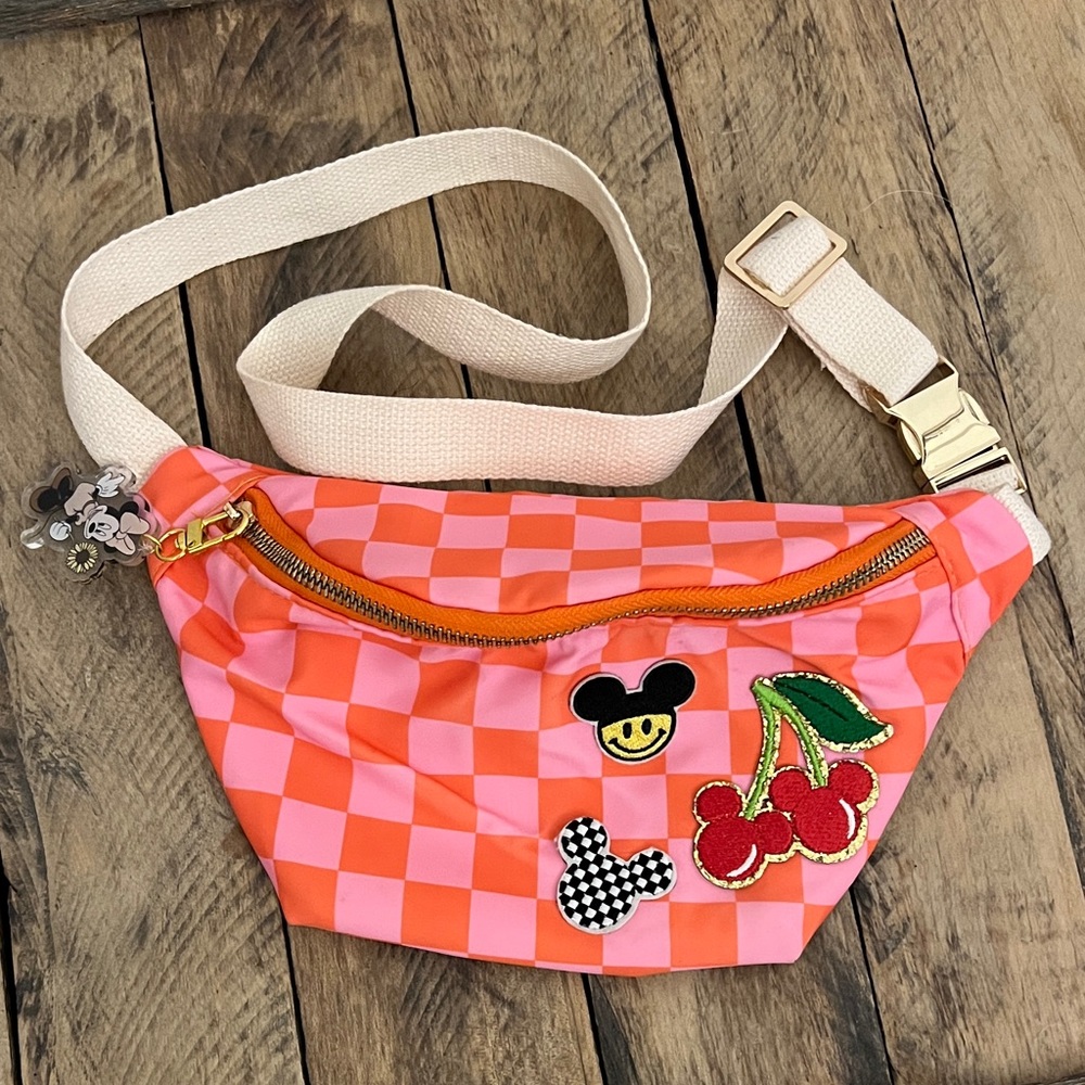 Disney Mickey Mouse Checkered Pink and Orange Fanny Pack